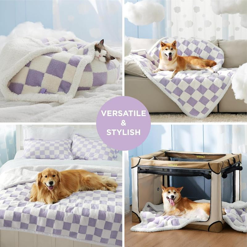 Lesure Waterproof Pet Blanket for Dogs & Cats - Dual-Sided Jacquard Shag & Sherpa Fleece, 3D Textured Cloud Pattern, Machine Washable, Durable & Portable, Perfect for Couch Protection - Shaped Beds Mats
