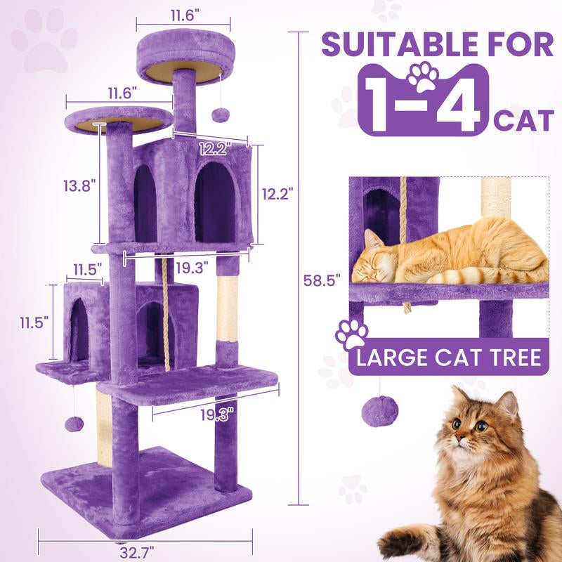 【Fall Deals for You】Wecharmer Cat Tree / Tower for Indoor with Green Leaves, Cat Condo Cozy Plush House with Hang Ball, Pet Furniture with Scratching Posts Cat Tree