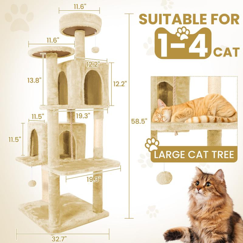 【Fall Deals for You】Wecharmer Cat Tree / Tower for Indoor with Green Leaves, Cat Condo Cozy Plush House with Hang Ball, Pet Furniture with Scratching Posts Cat Tree