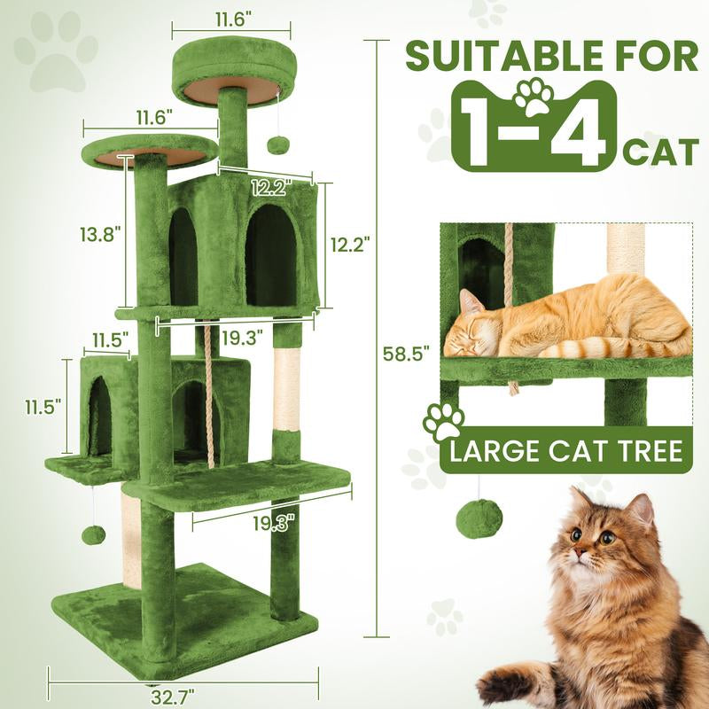 【Fall Deals for You】Wecharmer Cat Tree / Tower for Indoor with Green Leaves, Cat Condo Cozy Plush House with Hang Ball, Pet Furniture with Scratching Posts Cat Tree