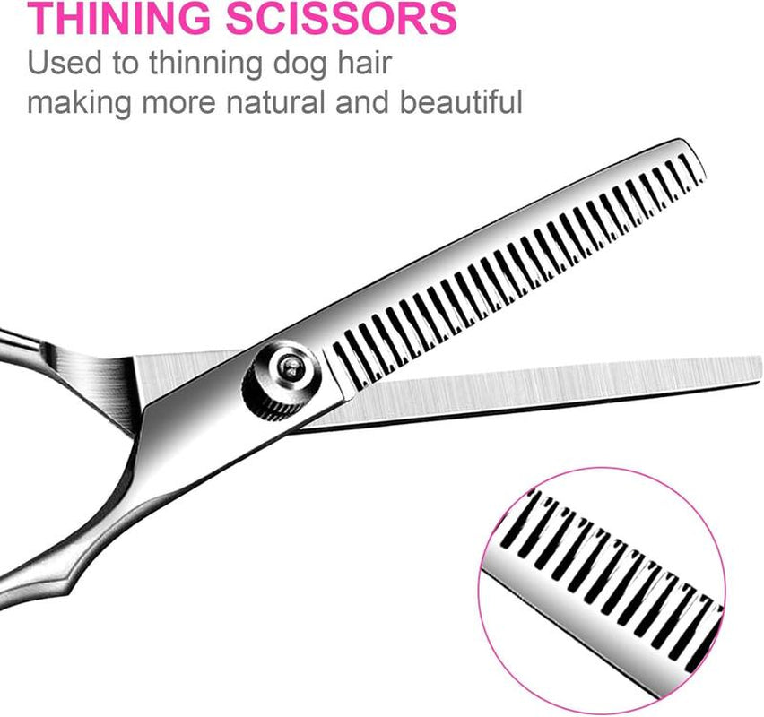 5-In-1 Professional Dog Grooming Scissors Kit – Pet Grooming Shears with Safety round Tips, Titanium-Coated Stainless Steel for Dogs & Cats