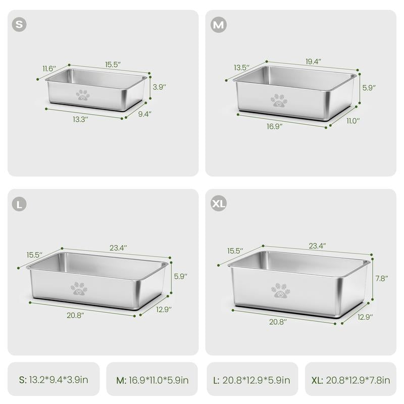 PTLOM Stainless Steel Cat Litter Box High Side, No Lid Large Space, Splash-Proof Non-Stick Cat Pet Supplies Paws Tiktokshopsummerturnup