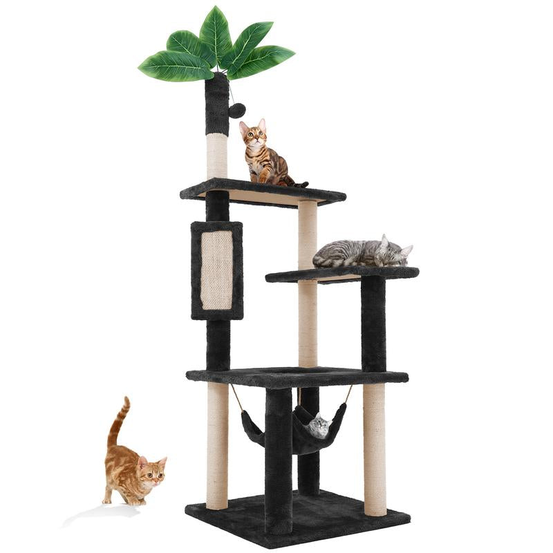 【Fall Deals for You】Wecharmer Cat Tree / Tower for Indoor with Green Leaves, Cat Condo Cozy Plush House with Hang Ball, Pet Furniture with Scratching Posts Cat Tree