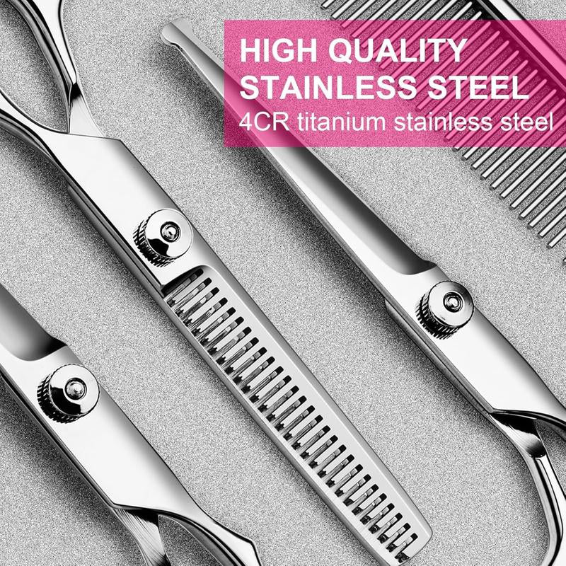 5-In-1 Professional Dog Grooming Scissors Kit – Pet Grooming Shears with Safety round Tips, Titanium-Coated Stainless Steel for Dogs & Cats