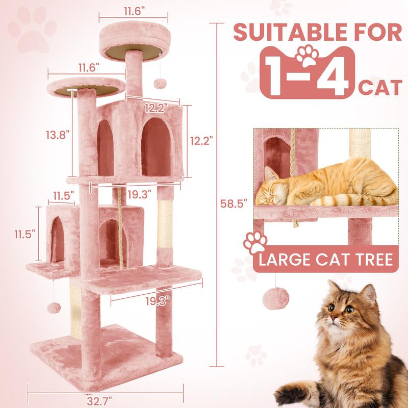 【Fall Deals for You】Wecharmer Cat Tree / Tower for Indoor with Green Leaves, Cat Condo Cozy Plush House with Hang Ball, Pet Furniture with Scratching Posts Cat Tree
