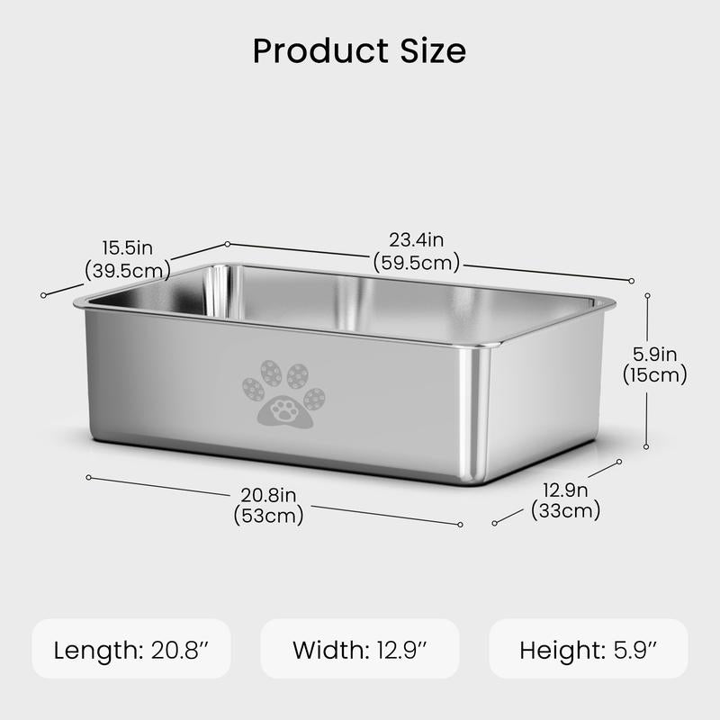 PTLOM Stainless Steel Cat Litter Box High Side, No Lid Large Space, Splash-Proof Non-Stick Cat Pet Supplies Paws Tiktokshopsummerturnup