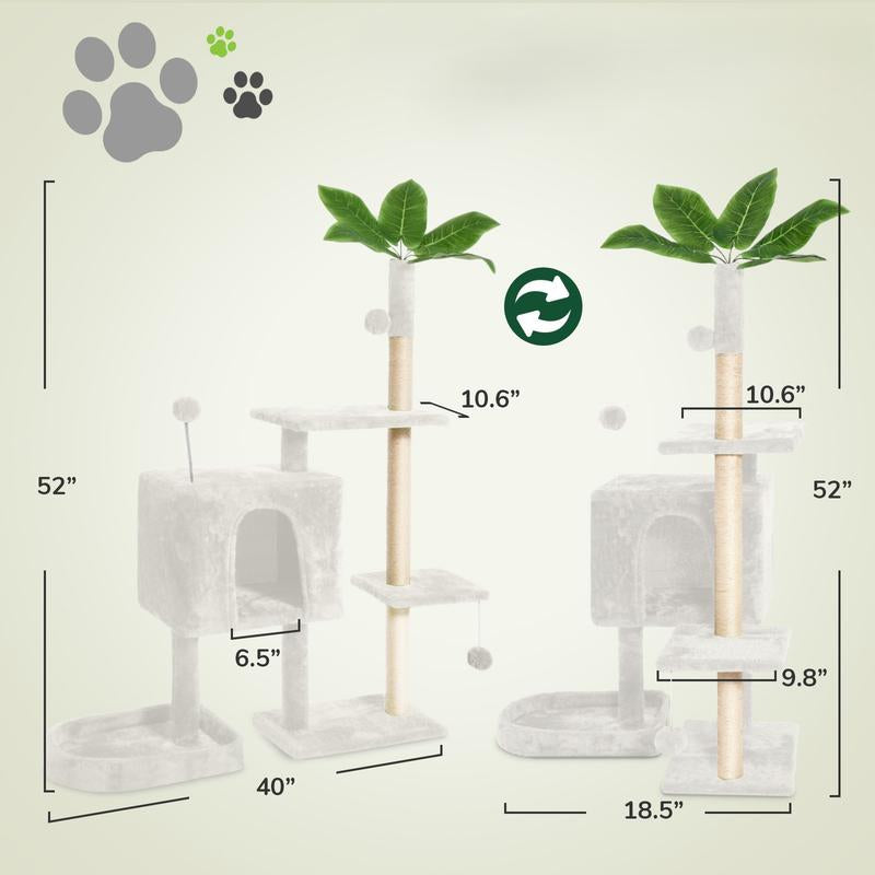 【Fall Deals for You】Wecharmer Cat Tree / Tower for Indoor with Green Leaves, Cat Condo Cozy Plush House with Hang Ball, Pet Furniture with Scratching Posts Cat Tree