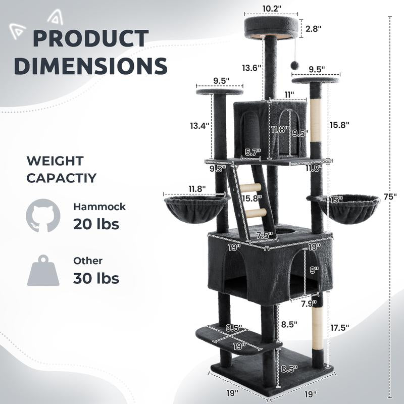 【Fall Deals for You】Wecharmer Cat Tree / Tower for Indoor with Green Leaves, Cat Condo Cozy Plush House with Hang Ball, Pet Furniture with Scratching Posts Cat Tree