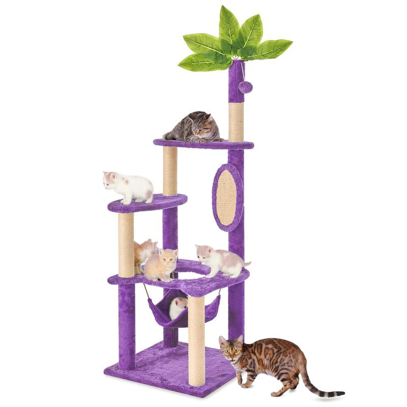 【Fall Deals for You】Wecharmer Cat Tree / Tower for Indoor with Green Leaves, Cat Condo Cozy Plush House with Hang Ball, Pet Furniture with Scratching Posts Cat Tree
