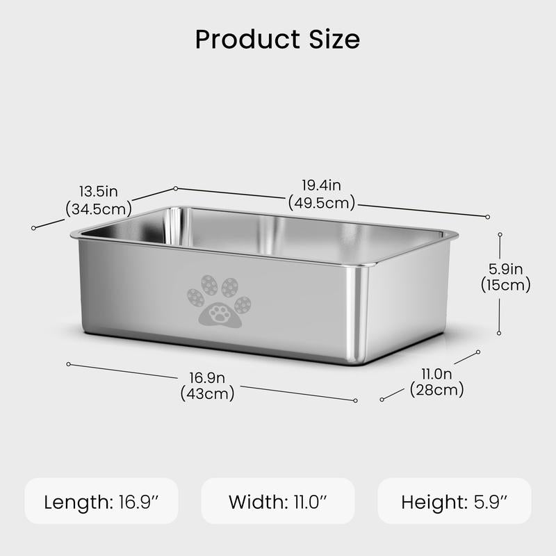 PTLOM Stainless Steel Cat Litter Box High Side, No Lid Large Space, Splash-Proof Non-Stick Cat Pet Supplies Paws Tiktokshopsummerturnup