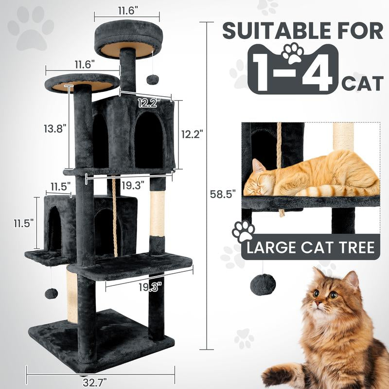 【Fall Deals for You】Wecharmer Cat Tree / Tower for Indoor with Green Leaves, Cat Condo Cozy Plush House with Hang Ball, Pet Furniture with Scratching Posts Cat Tree