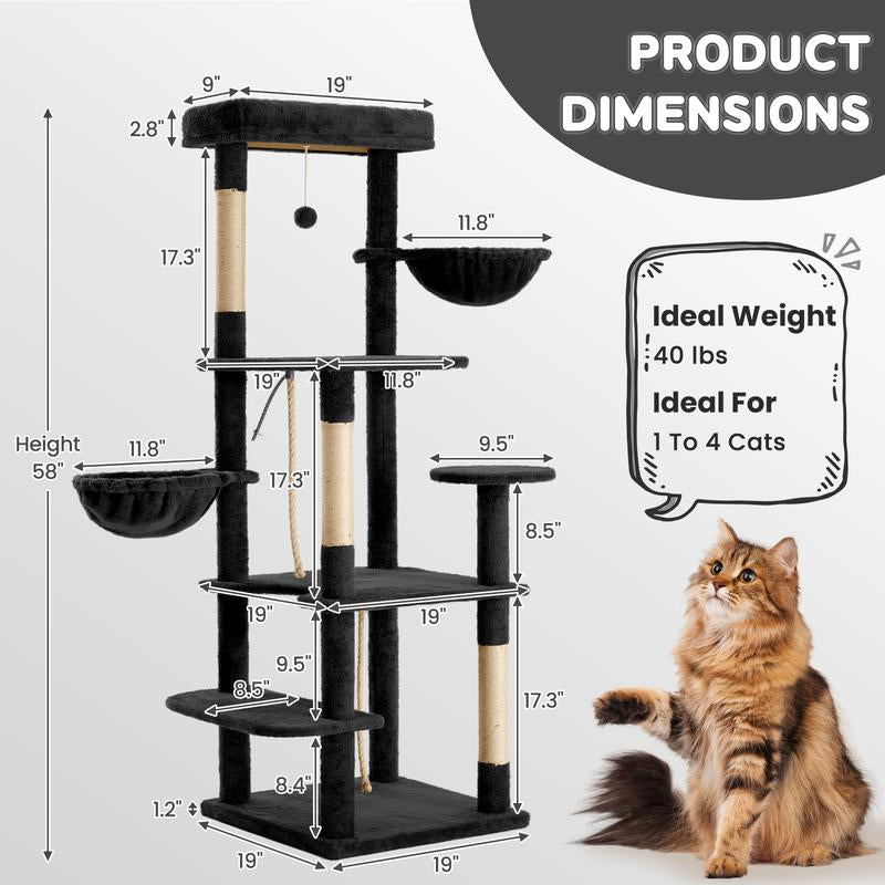 【Fall Deals for You】Wecharmer Cat Tree / Tower for Indoor with Green Leaves, Cat Condo Cozy Plush House with Hang Ball, Pet Furniture with Scratching Posts Cat Tree
