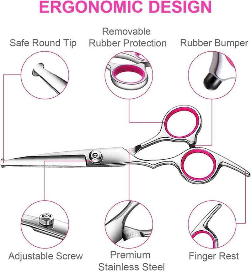 5-In-1 Professional Dog Grooming Scissors Kit – Pet Grooming Shears with Safety round Tips, Titanium-Coated Stainless Steel for Dogs & Cats