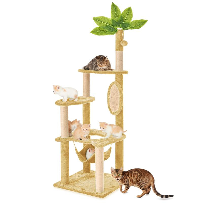 【Fall Deals for You】Wecharmer Cat Tree / Tower for Indoor with Green Leaves, Cat Condo Cozy Plush House with Hang Ball, Pet Furniture with Scratching Posts Cat Tree