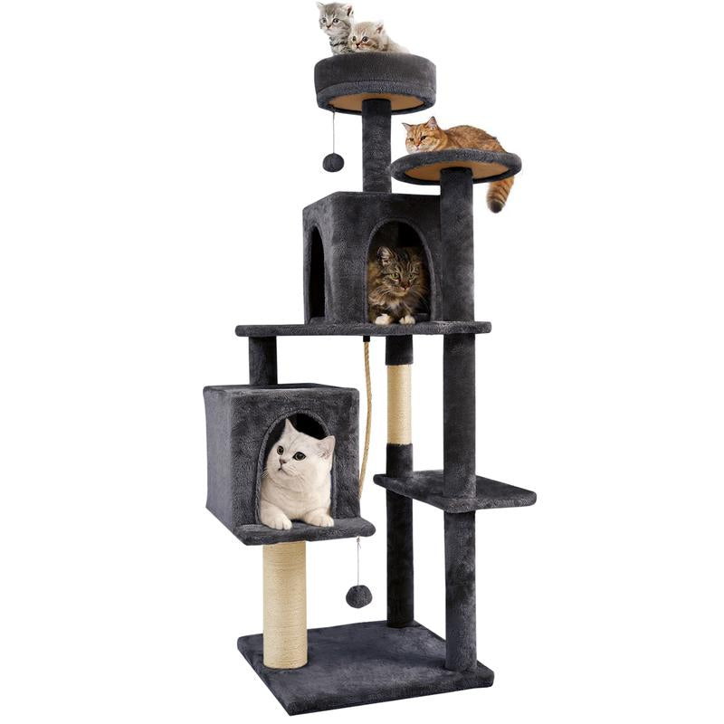 【Fall Deals for You】Wecharmer Cat Tree / Tower for Indoor with Green Leaves, Cat Condo Cozy Plush House with Hang Ball, Pet Furniture with Scratching Posts Cat Tree