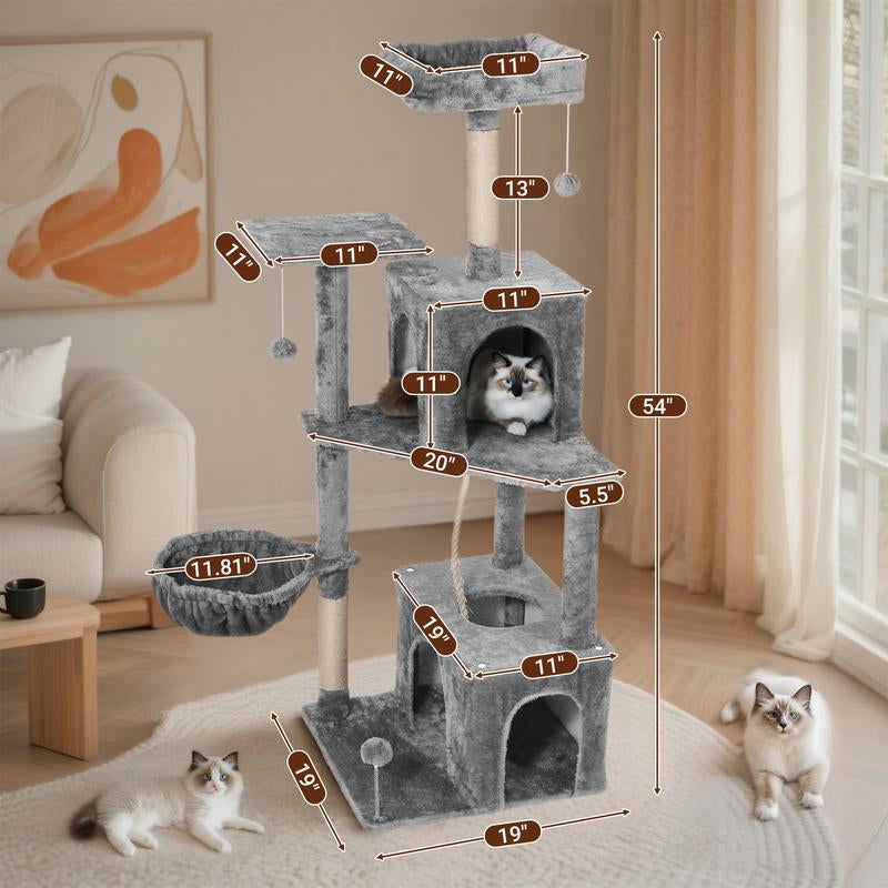 【Fall Deals for You】Wecharmer Cat Tree / Tower for Indoor with Green Leaves, Cat Condo Cozy Plush House with Hang Ball, Pet Furniture with Scratching Posts Cat Tree