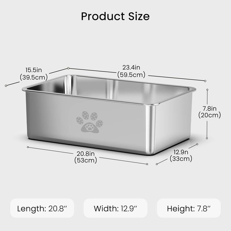 PTLOM Stainless Steel Cat Litter Box High Side, No Lid Large Space, Splash-Proof Non-Stick Cat Pet Supplies Paws Tiktokshopsummerturnup
