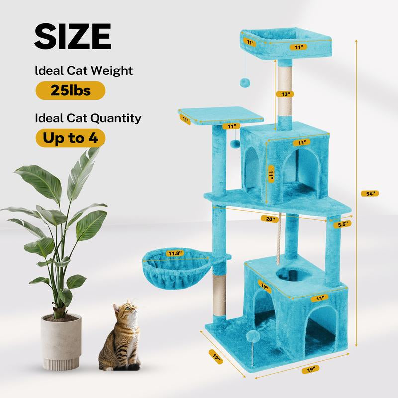 【Fall Deals for You】Wecharmer Cat Tree / Tower for Indoor with Green Leaves, Cat Condo Cozy Plush House with Hang Ball, Pet Furniture with Scratching Posts Cat Tree
