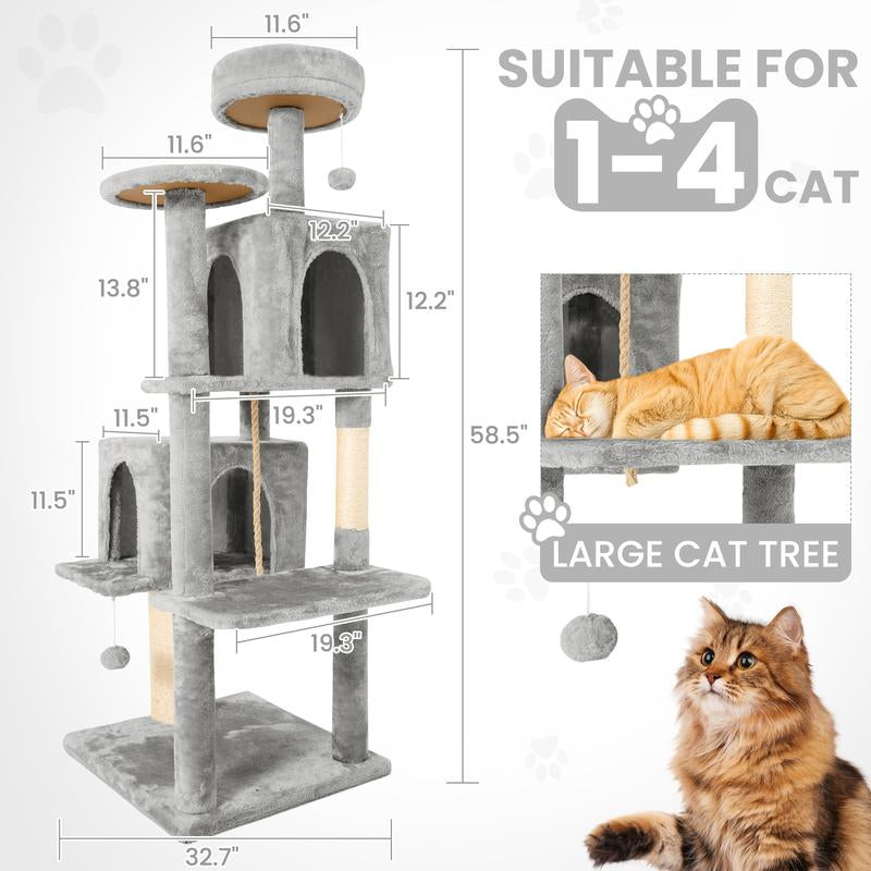 【Fall Deals for You】Wecharmer Cat Tree / Tower for Indoor with Green Leaves, Cat Condo Cozy Plush House with Hang Ball, Pet Furniture with Scratching Posts Cat Tree
