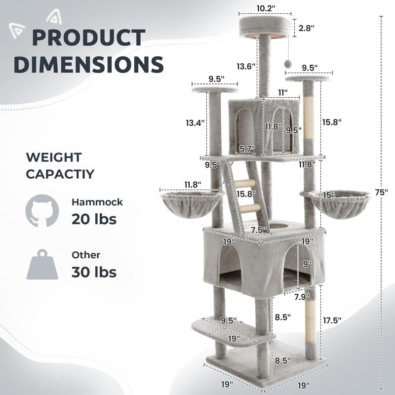 【Fall Deals for You】Wecharmer Cat Tree / Tower for Indoor with Green Leaves, Cat Condo Cozy Plush House with Hang Ball, Pet Furniture with Scratching Posts Cat Tree