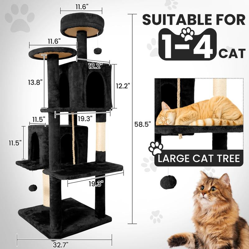 【Fall Deals for You】Wecharmer Cat Tree / Tower for Indoor with Green Leaves, Cat Condo Cozy Plush House with Hang Ball, Pet Furniture with Scratching Posts Cat Tree