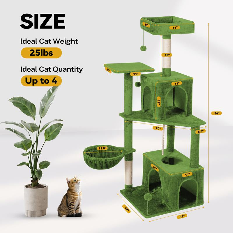 【Fall Deals for You】Wecharmer Cat Tree / Tower for Indoor with Green Leaves, Cat Condo Cozy Plush House with Hang Ball, Pet Furniture with Scratching Posts Cat Tree