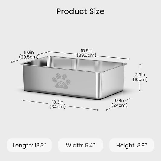 PTLOM Stainless Steel Cat Litter Box High Side, No Lid Large Space, Splash-Proof Non-Stick Cat Pet Supplies Paws Tiktokshopsummerturnup