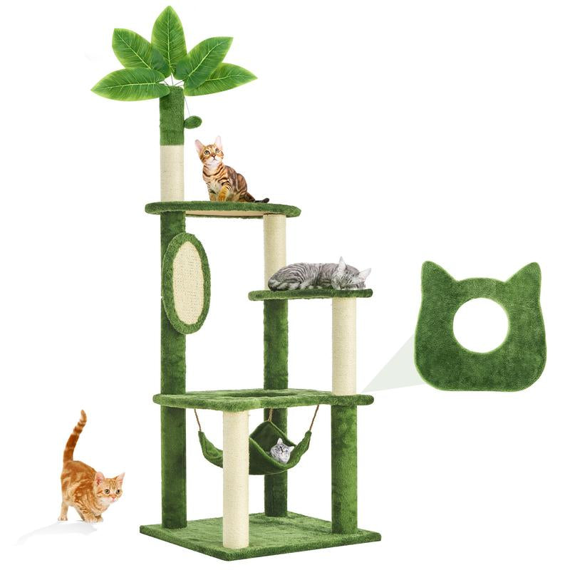 【Fall Deals for You】Wecharmer Cat Tree / Tower for Indoor with Green Leaves, Cat Condo Cozy Plush House with Hang Ball, Pet Furniture with Scratching Posts Cat Tree