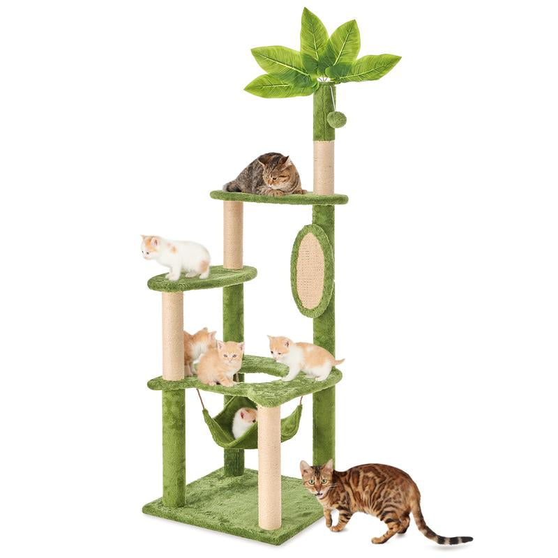【Fall Deals for You】Wecharmer Cat Tree / Tower for Indoor with Green Leaves, Cat Condo Cozy Plush House with Hang Ball, Pet Furniture with Scratching Posts Cat Tree