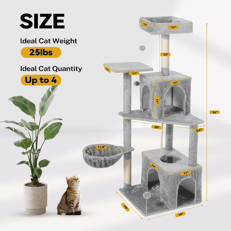 【Fall Deals for You】Wecharmer Cat Tree / Tower for Indoor with Green Leaves, Cat Condo Cozy Plush House with Hang Ball, Pet Furniture with Scratching Posts Cat Tree