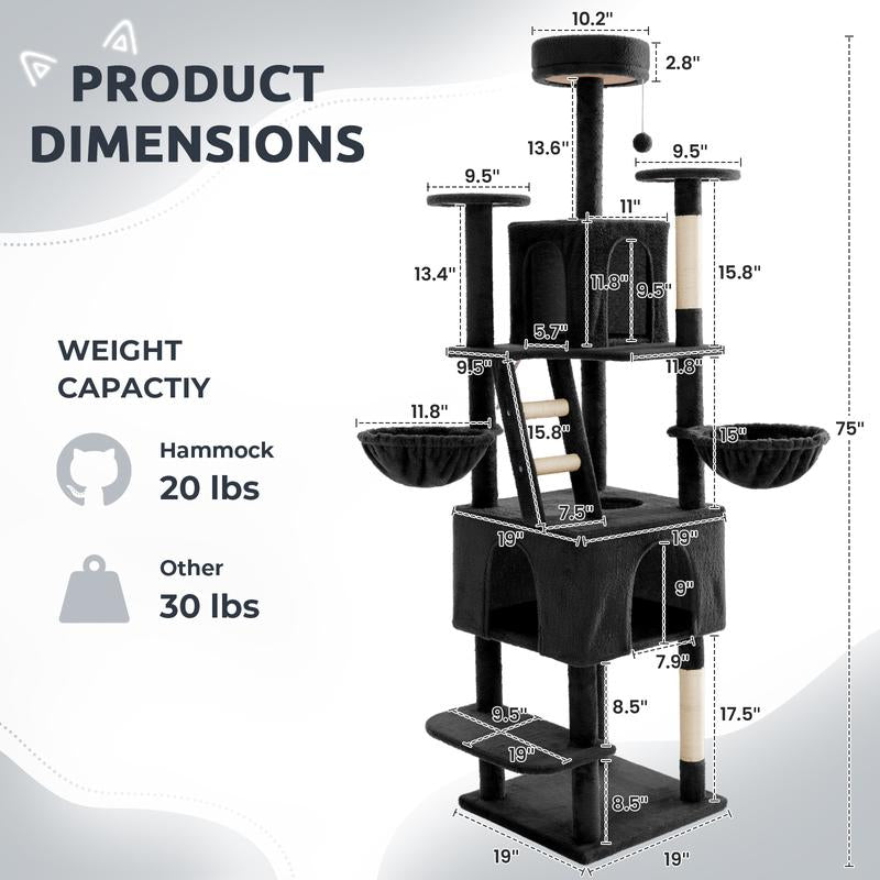 【Fall Deals for You】Wecharmer Cat Tree / Tower for Indoor with Green Leaves, Cat Condo Cozy Plush House with Hang Ball, Pet Furniture with Scratching Posts Cat Tree