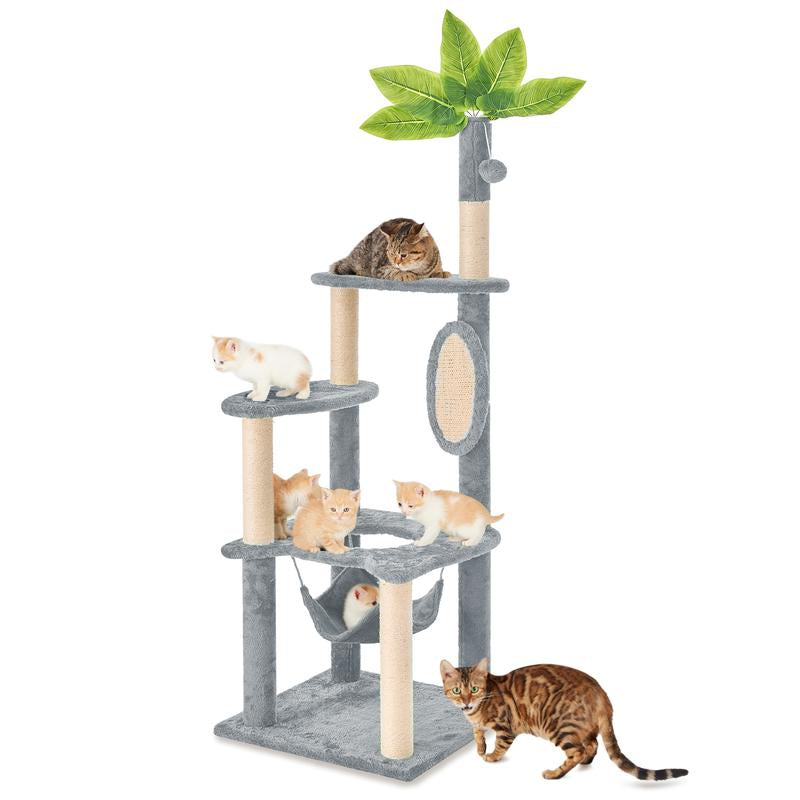 【Fall Deals for You】Wecharmer Cat Tree / Tower for Indoor with Green Leaves, Cat Condo Cozy Plush House with Hang Ball, Pet Furniture with Scratching Posts Cat Tree