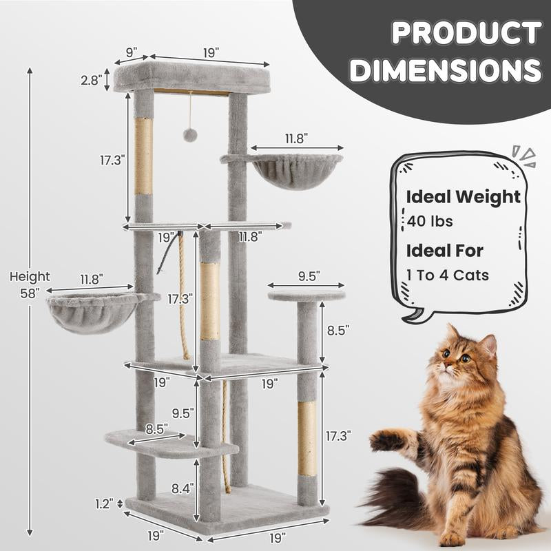 【Fall Deals for You】Wecharmer Cat Tree / Tower for Indoor with Green Leaves, Cat Condo Cozy Plush House with Hang Ball, Pet Furniture with Scratching Posts Cat Tree