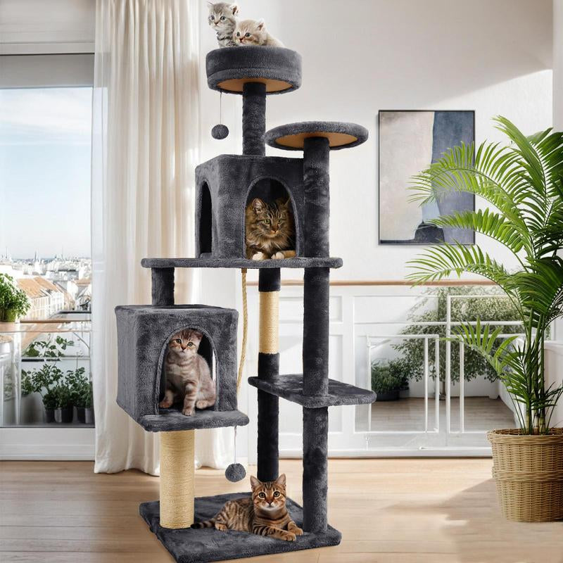 【Fall Deals for You】Wecharmer Cat Tree / Tower for Indoor with Green Leaves, Cat Condo Cozy Plush House with Hang Ball, Pet Furniture with Scratching Posts Cat Tree