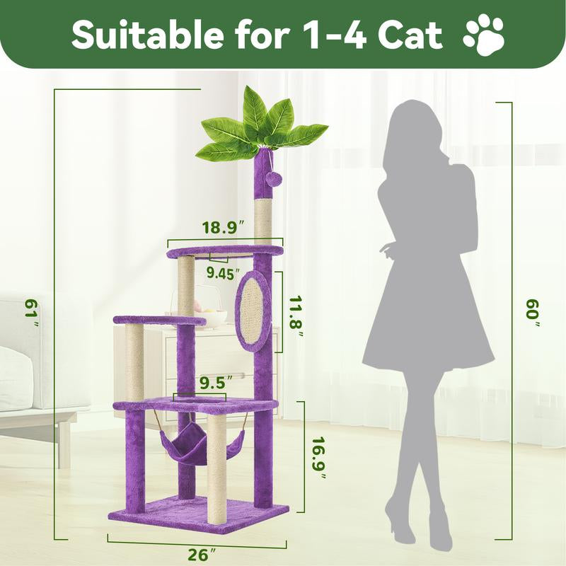 【Fall Deals for You】Wecharmer Cat Tree / Tower for Indoor with Green Leaves, Cat Condo Cozy Plush House with Hang Ball, Pet Furniture with Scratching Posts Cat Tree