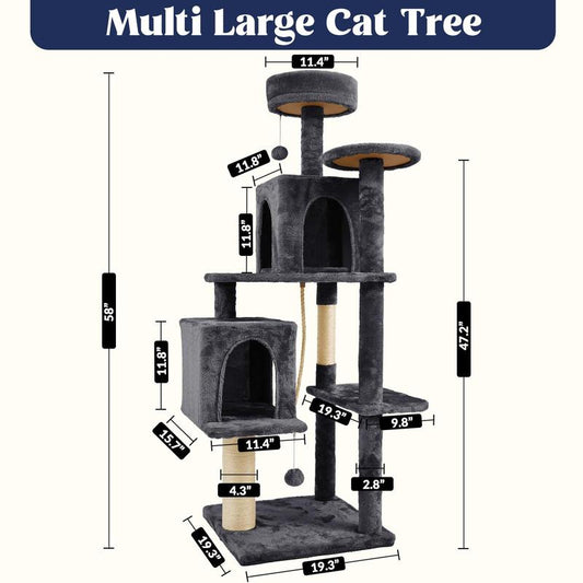 【Fall Deals for You】Wecharmer Cat Tree / Tower for Indoor with Green Leaves, Cat Condo Cozy Plush House with Hang Ball, Pet Furniture with Scratching Posts Cat Tree