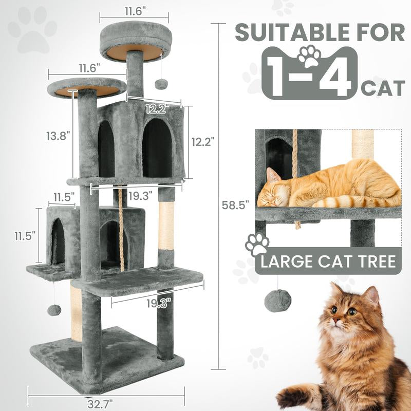 【Fall Deals for You】Wecharmer Cat Tree / Tower for Indoor with Green Leaves, Cat Condo Cozy Plush House with Hang Ball, Pet Furniture with Scratching Posts Cat Tree