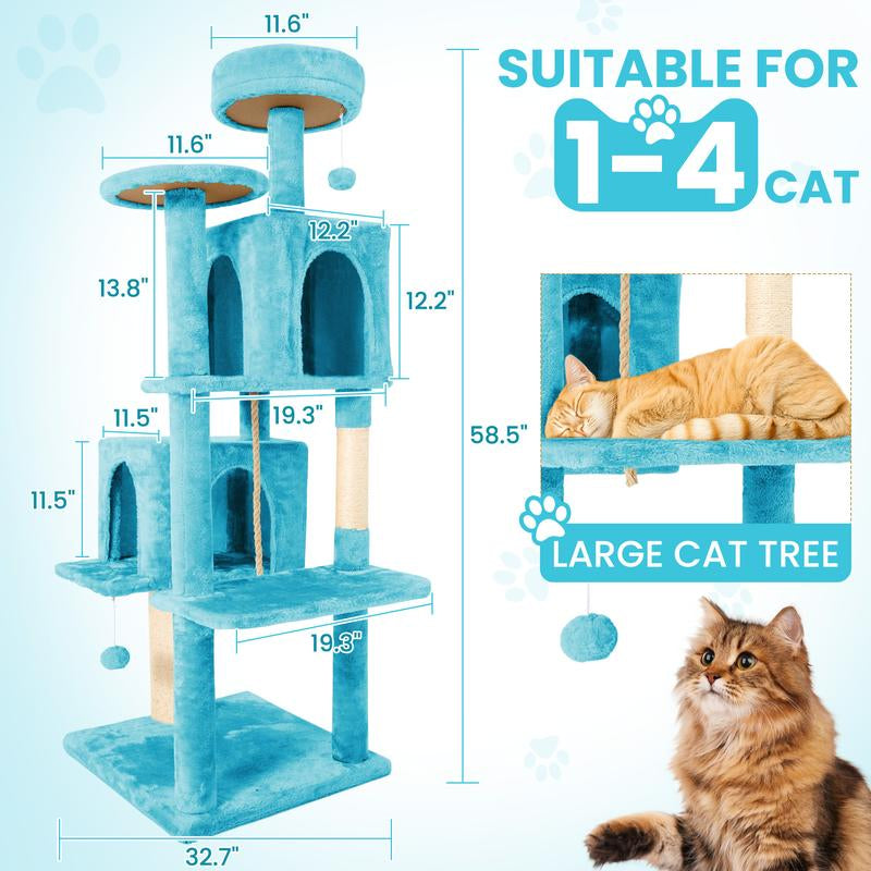 【Fall Deals for You】Wecharmer Cat Tree / Tower for Indoor with Green Leaves, Cat Condo Cozy Plush House with Hang Ball, Pet Furniture with Scratching Posts Cat Tree