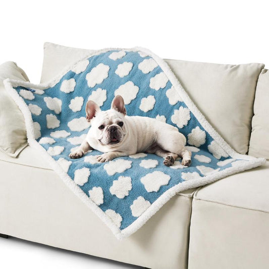 Lesure Waterproof Pet Blanket for Dogs & Cats - Dual-Sided Jacquard Shag & Sherpa Fleece, 3D Textured Cloud Pattern, Machine Washable, Durable & Portable, Perfect for Couch Protection - Shaped Beds Mats