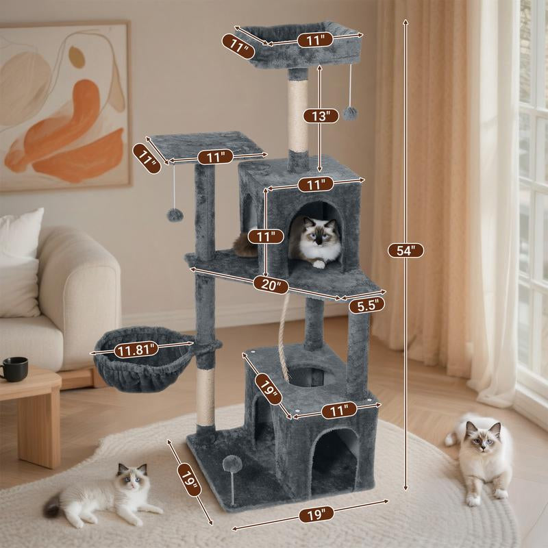【Fall Deals for You】Wecharmer Cat Tree / Tower for Indoor with Green Leaves, Cat Condo Cozy Plush House with Hang Ball, Pet Furniture with Scratching Posts Cat Tree