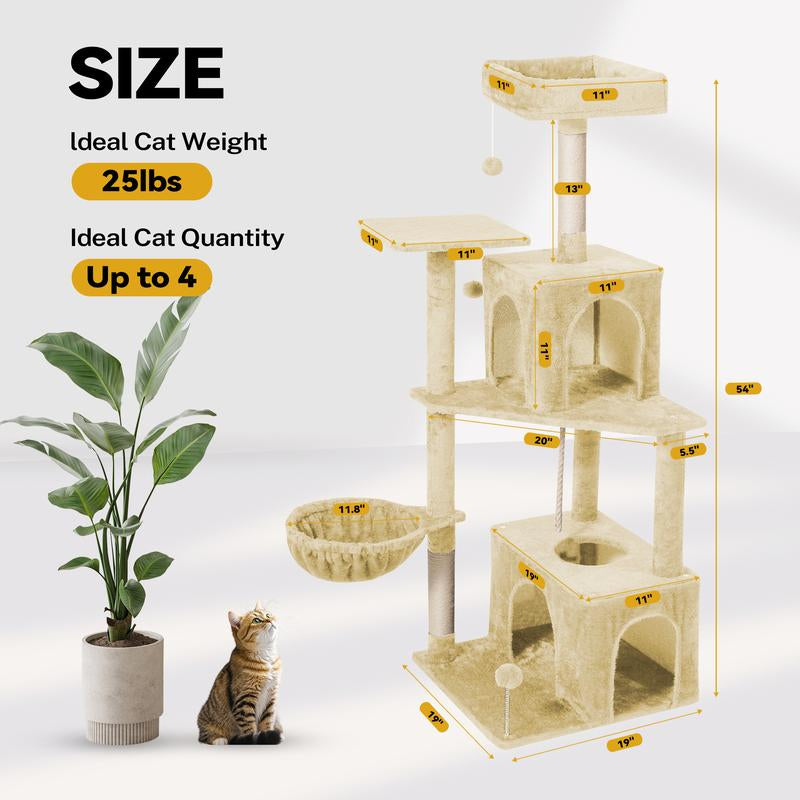 【Fall Deals for You】Wecharmer Cat Tree / Tower for Indoor with Green Leaves, Cat Condo Cozy Plush House with Hang Ball, Pet Furniture with Scratching Posts Cat Tree