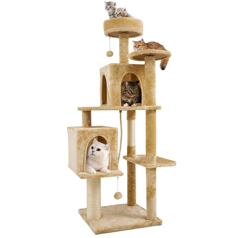 【Fall Deals for You】Wecharmer Cat Tree / Tower for Indoor with Green Leaves, Cat Condo Cozy Plush House with Hang Ball, Pet Furniture with Scratching Posts Cat Tree
